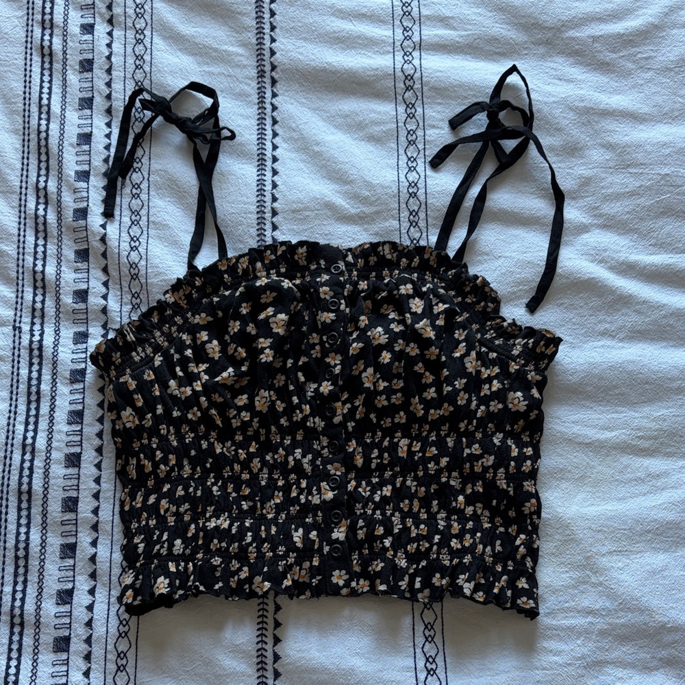 Urban Outfitters Black Floral Crop Top
